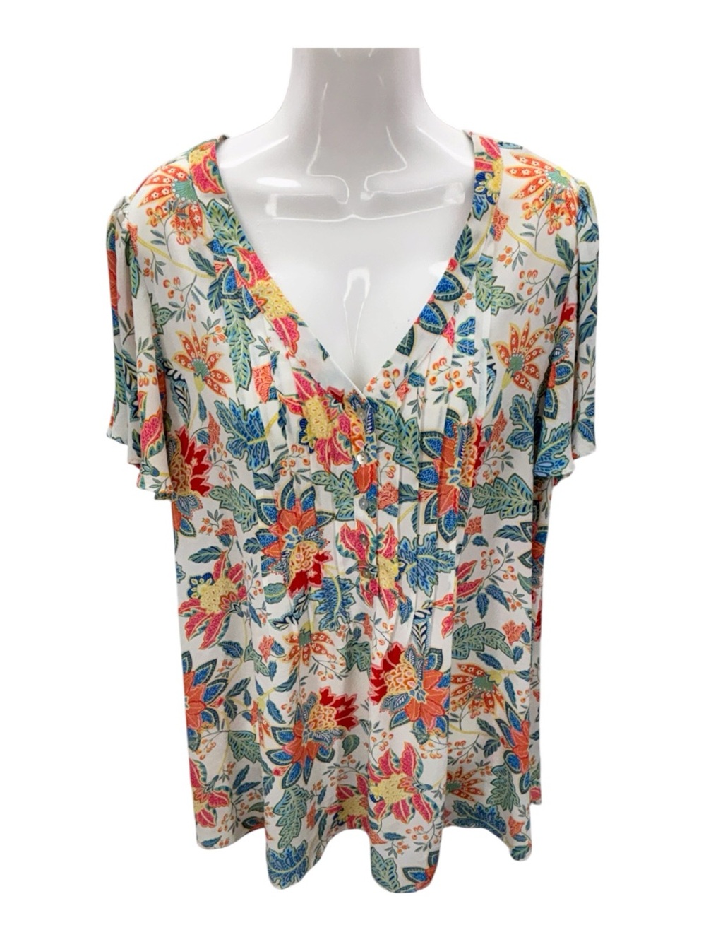 Rose & Olive Cream Floral V-Neck Short Sleeve Blouse
